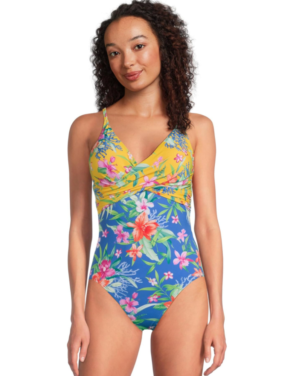 TOMMY BAHAMA Womens Isola Vita One-Piece Swimsuit Size 16 Yellow Blue Floral NWT